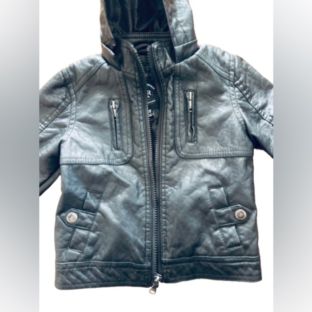Urban Republic Kids Black Faux Leather Jacket size 2T Hood